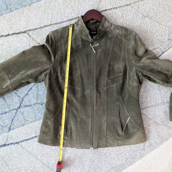 Alfani Leather Suede Short Boho Biker Standup Neck Jacket Dark Olive Green - Picture 11 of 14
